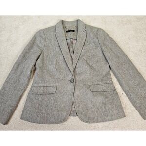 Women's Gray Talbots' Luxe Wool Cashmere Flannel‎ Single-Button Blazer Luxury